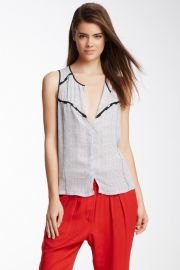 WornOnTV: Zoe’s grey speckled-dot top with black trim and leather panel ...