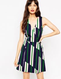ASOS  ASOS A-Line Wrap Dress in Stripe with Buckle Detail at Asos