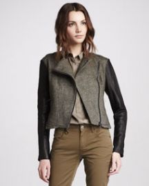 WornOnTV: Kate’s grey ruffled hem jacket with leather sleeves on Castle ...