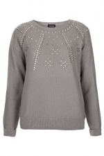 WornOnTV: Mona’s grey bejeweled sweater with neon necklace, patterned ...